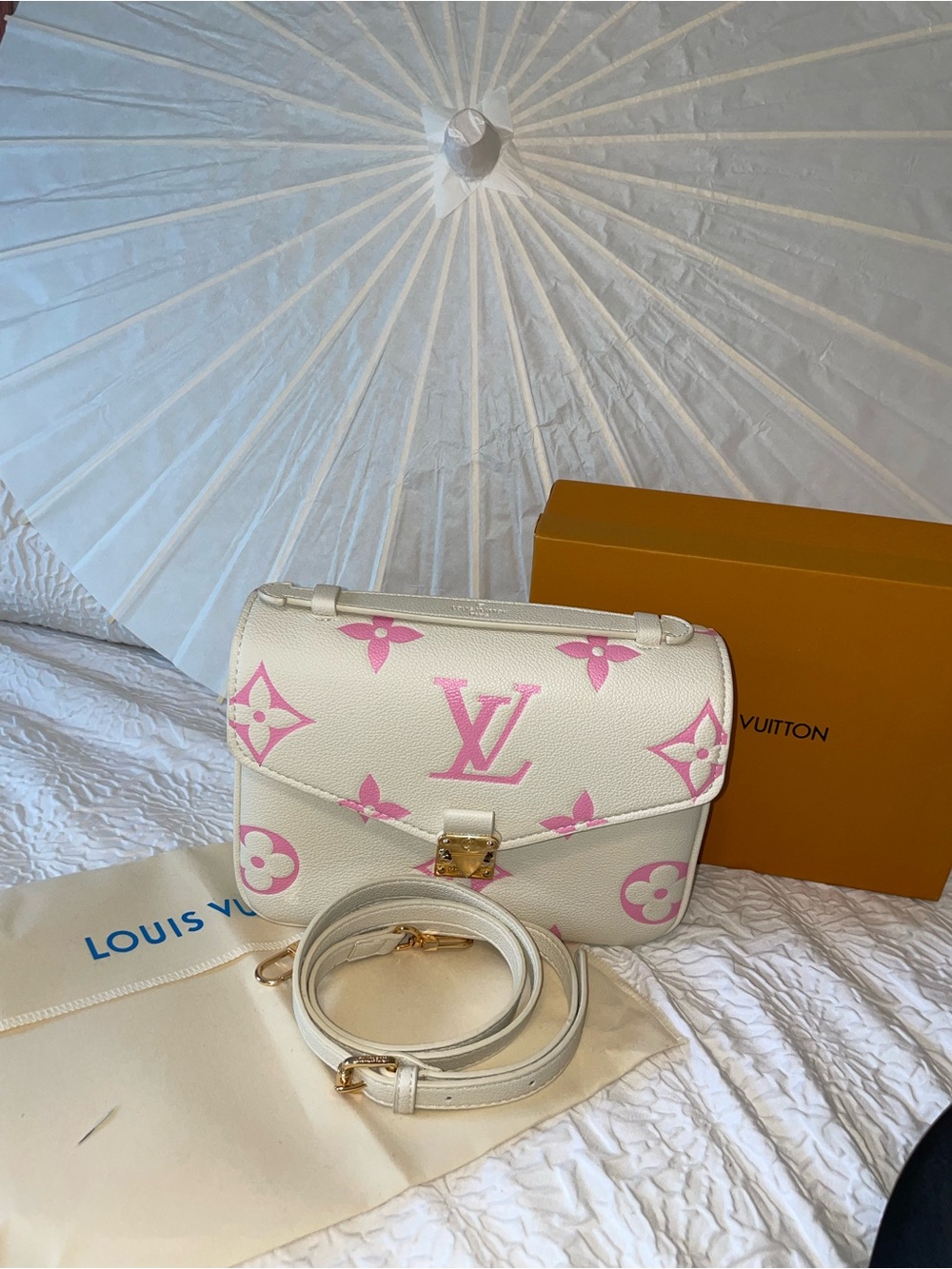 White & Pink Monogram Leather Crossbody Bag